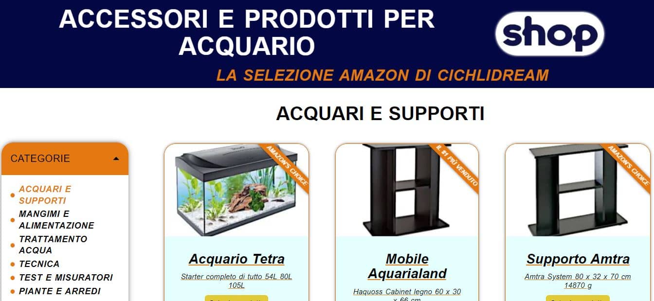 Shop di prodotti per pesci d'acquario di Cichlideram