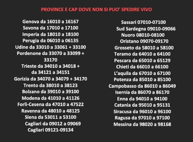 Le province escluse dal trasporto di pesci vivi